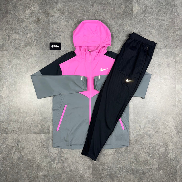 Nike UV Windrunner Jacket Playful Pink & Black Nike Phenom Pants Set, Nike Sets, dripuniqueuk