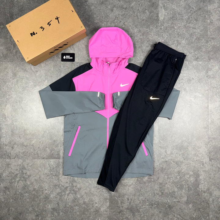 Nike UV Windrunner Jacket Playful Pink & Black Nike Phenom Pants Set, Nike Windrunner Set, dripuniqueuk