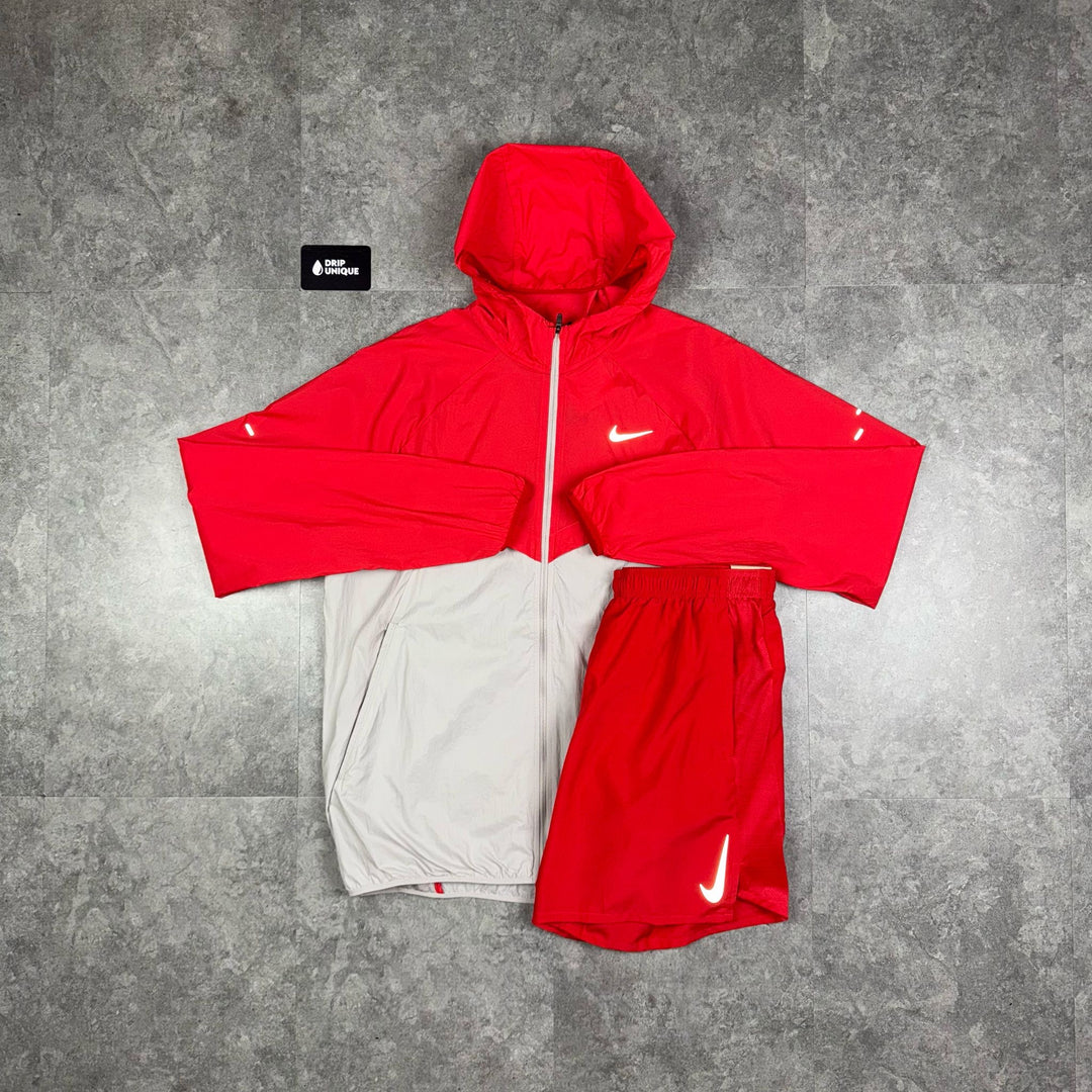 Nike UV Windrunner Jacket Red & Red Challenger Shorts Set, Nike Sets, dripuniqueuk
