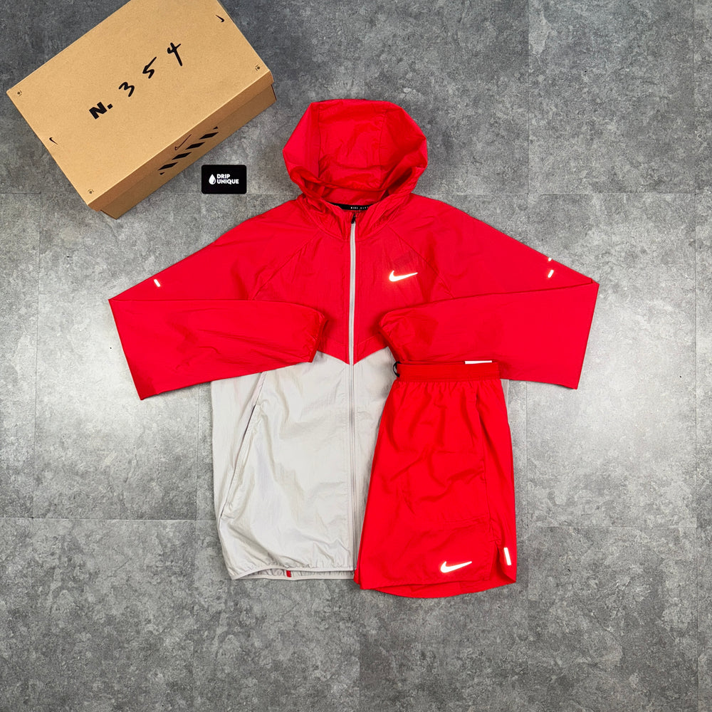Nike UV Windrunner Jacket Red & Red Flex Stride Shorts Set, Nike Sets, dripuniqueuk