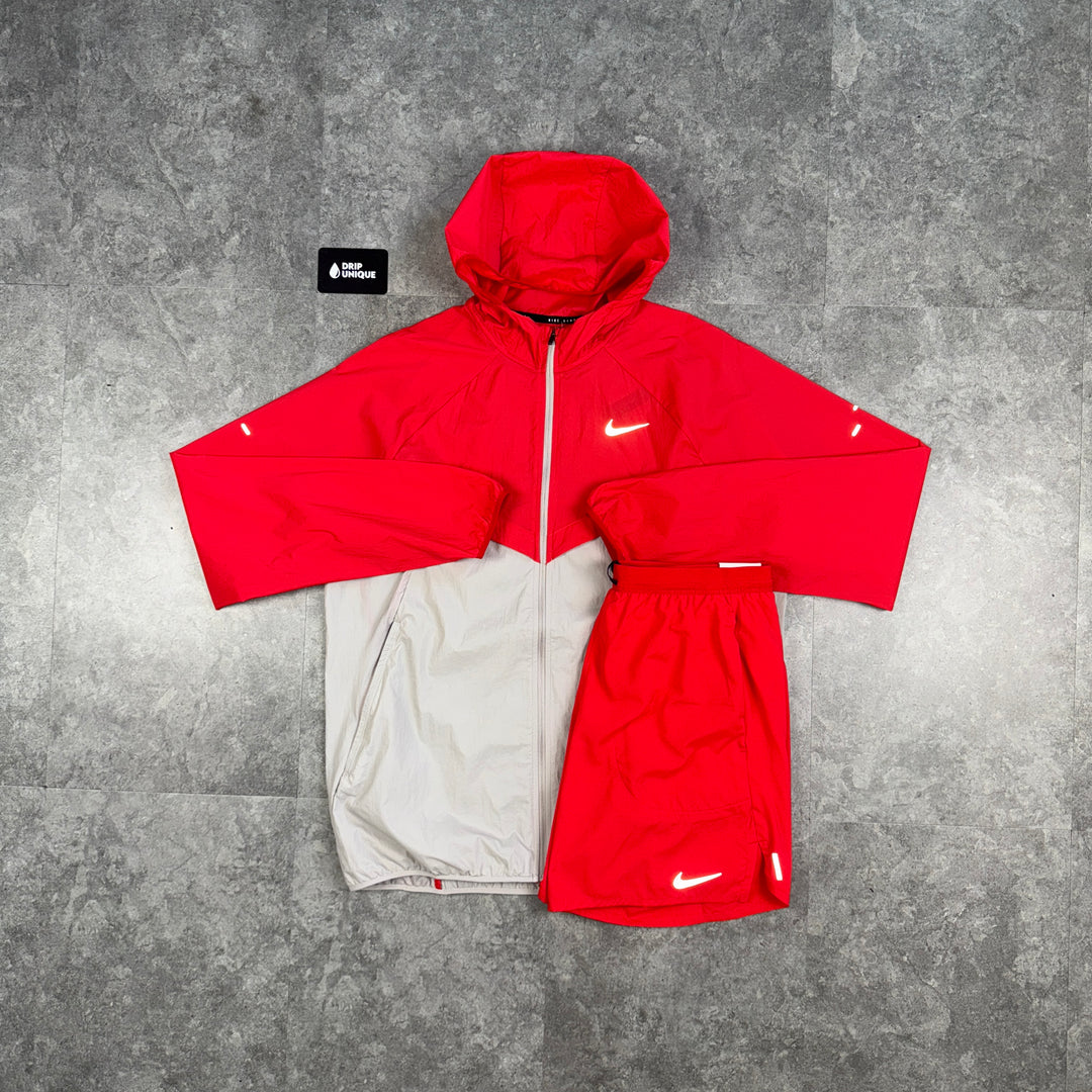 Nike UV Windrunner Jacket Red & Red Flex Stride Shorts Set, Nike Windrunner Set, dripuniqueuk