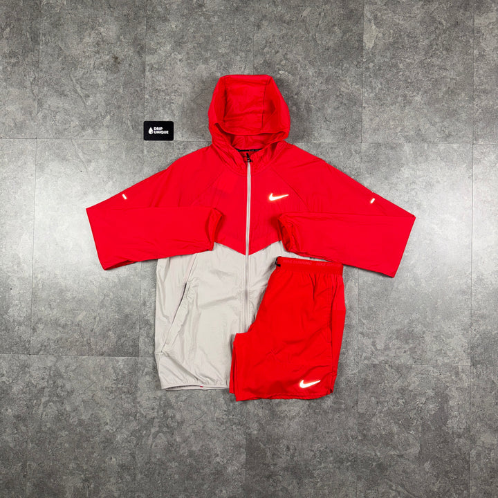 Nike UV Windrunner Jacket Red & Red Flex Stride Shorts Set, nike windrunner set, dripuniqueuk