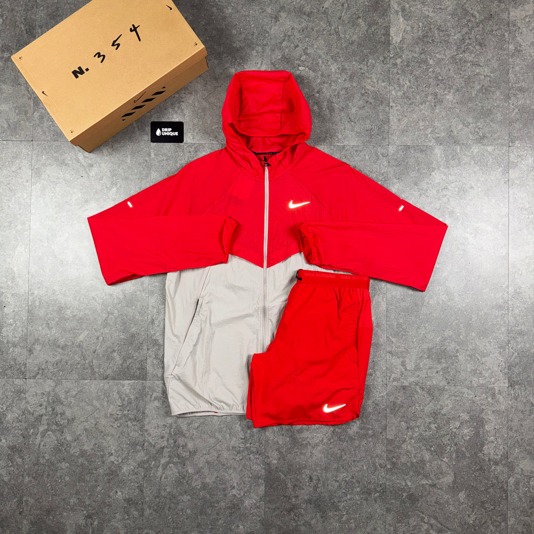 Nike UV Windrunner Jacket Red & Red Flex Stride Shorts Set, nike uv jacket set, dripuniqueuk