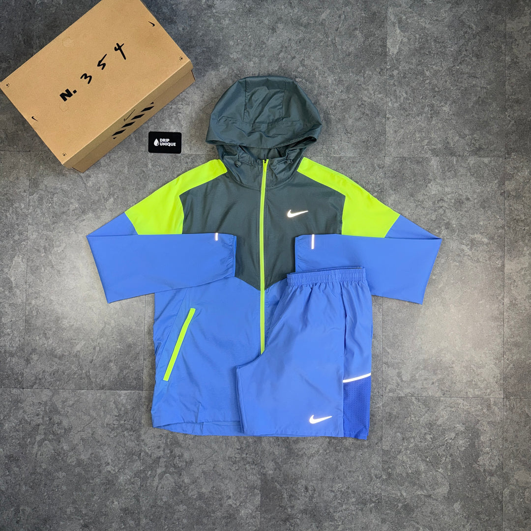 Nike UV Windrunner Jacket Sapphire Blue & Blue Challenger Shorts Set, nike uv set, dripuniqueuk
