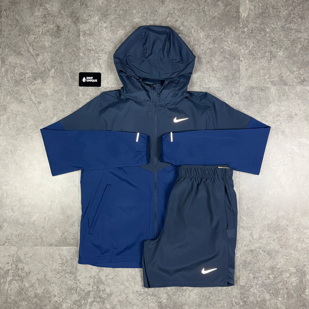 Nike UV Windrunner Jacket Thunder Blue & Blue Challenger Shorts Set, Nike Sets, dripuniqueuk