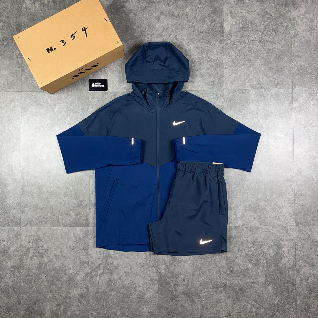 Nike UV Windrunner Jacket Thunder Blue & Blue Challenger Shorts Set, nike uv set, dripuniqueuk