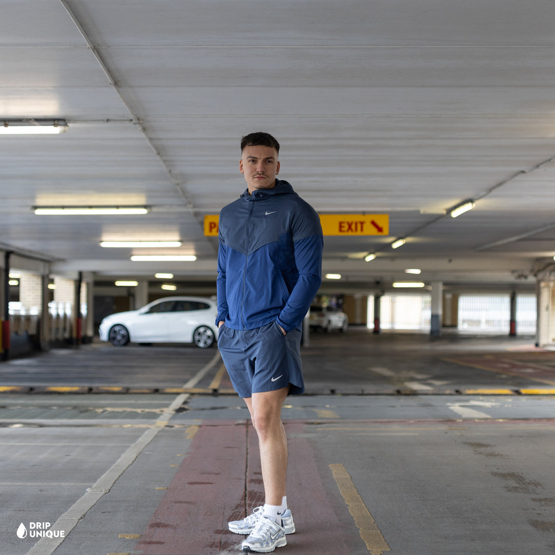 Nike UV Windrunner Jacket Thunder Blue & Blue Challenger Shorts Set, nike windrunner set, dripuniqueuk