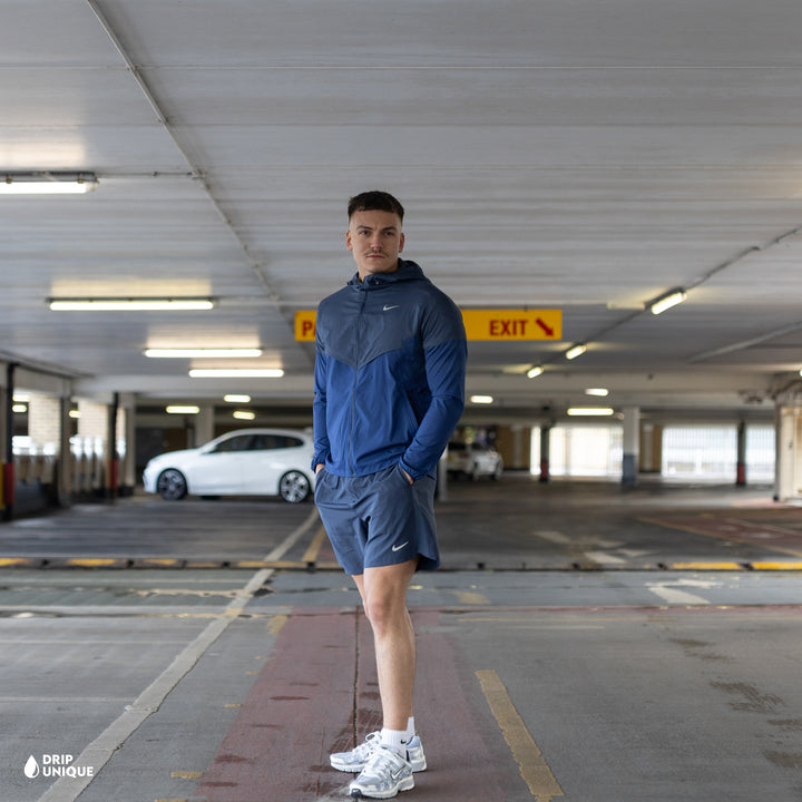 Nike UV Windrunner Jacket Thunder Blue & Blue Challenger Shorts Set, nike windrunner set, dripuniqueuk