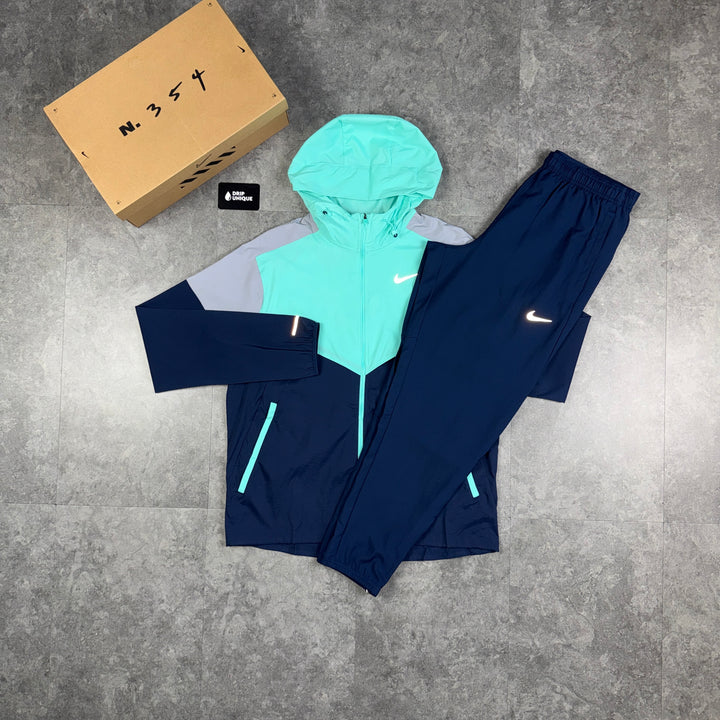 Nike UV Windrunner Jacket Turquoise / Navy & Navy Nike Challenger Pants Set, nike jacket set, dripuniqueuk
