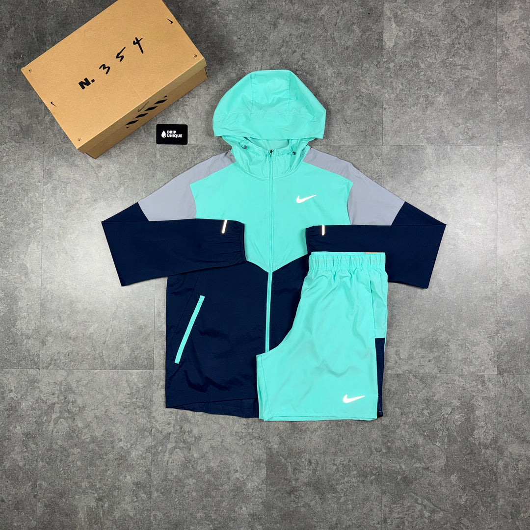 Nike UV Windrunner Jacket Turquoise / Navy & Turquoise Challenger Shorts Set, nike windrunner set, dripuniqueuk