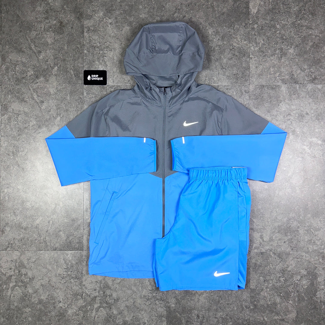 Nike UV Windrunner Jacket University Blue & Blue Challenger Shorts Set, Nike Sets, dripuniqueuk