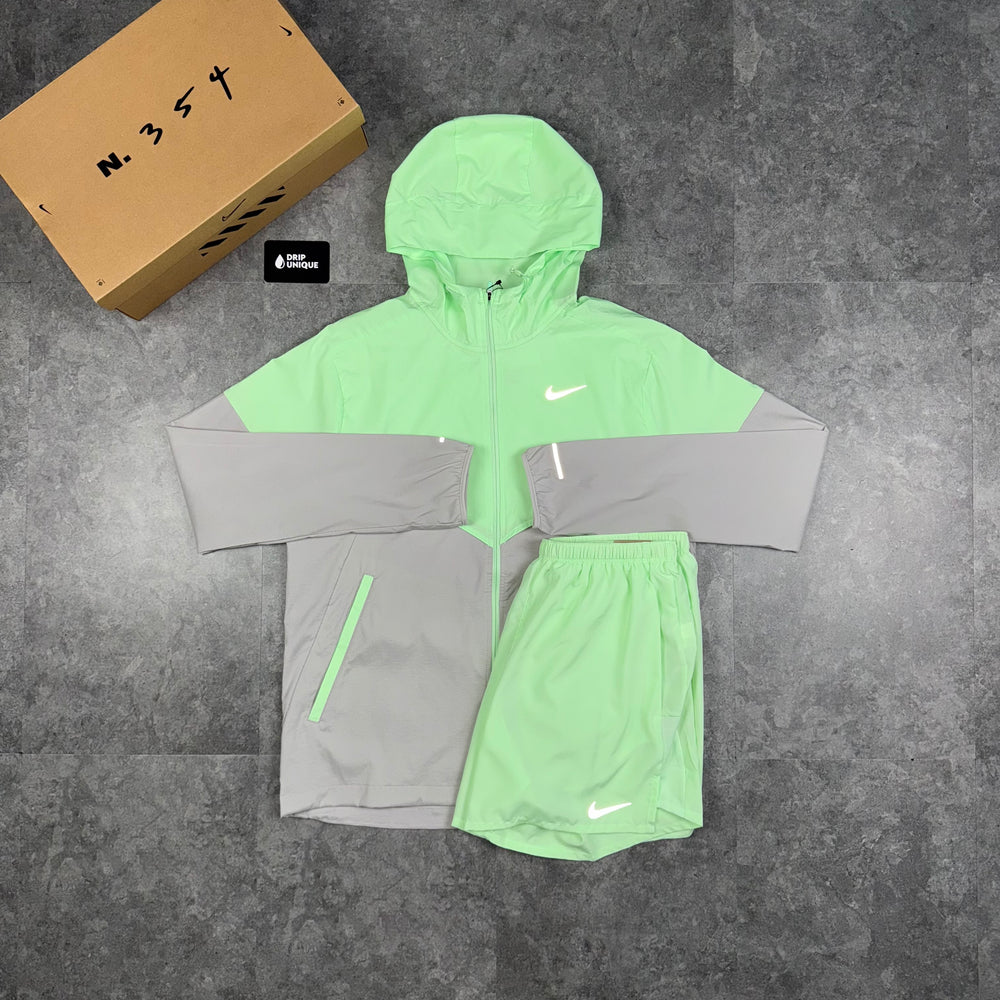 Nike UV Windrunner Jacket Vapour Green & Vapour Green Challenger Shorts Set, Nike Sets, dripuniqueuk