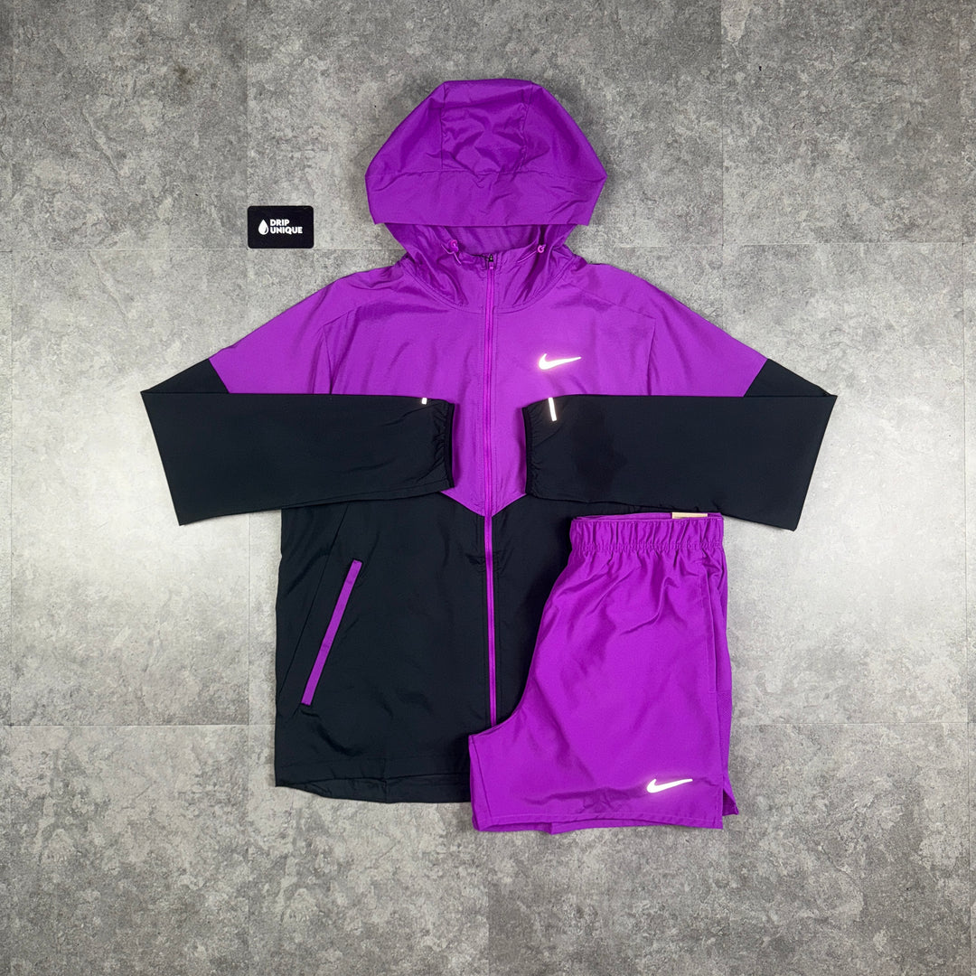 Nike UV Windrunner Jacket Vivid Purple & Purple Challenger Shorts Set, Nike Windrunner Set, dripuniqueuk