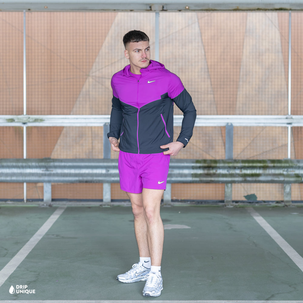 Nike UV Windrunner Jacket Vivid Purple & Purple Challenger Shorts Set, nike jacket set, dripuniqueuk