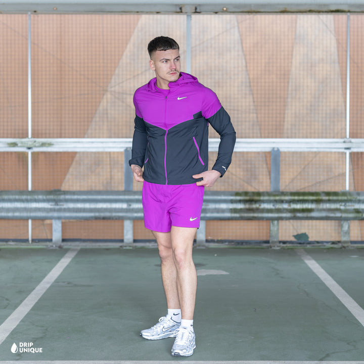 Nike UV Windrunner Jacket Vivid Purple & Purple Challenger Shorts Set, nike jacket set, dripuniqueuk