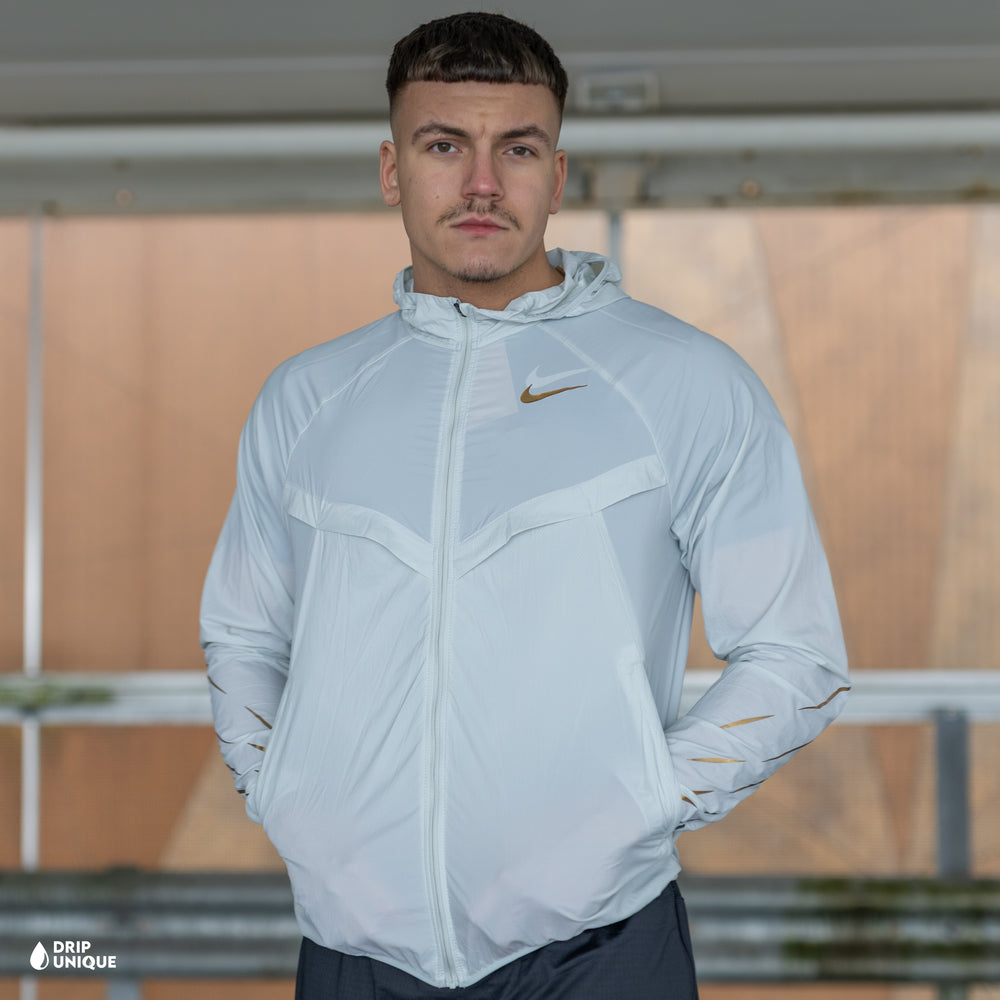 Nike UV Windrunner Jacket White & Gold, nike windrunner, dripuniqueuk