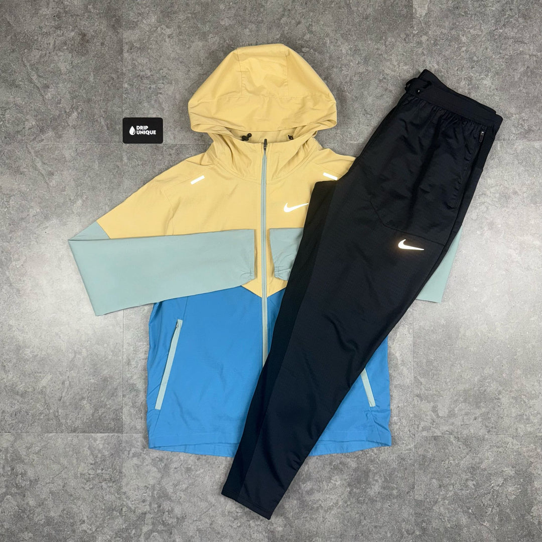Nike UV Windrunner Jacket Yellow/Blue & Black Nike Phenom Pants Set, Nike Sets, dripuniqueuk