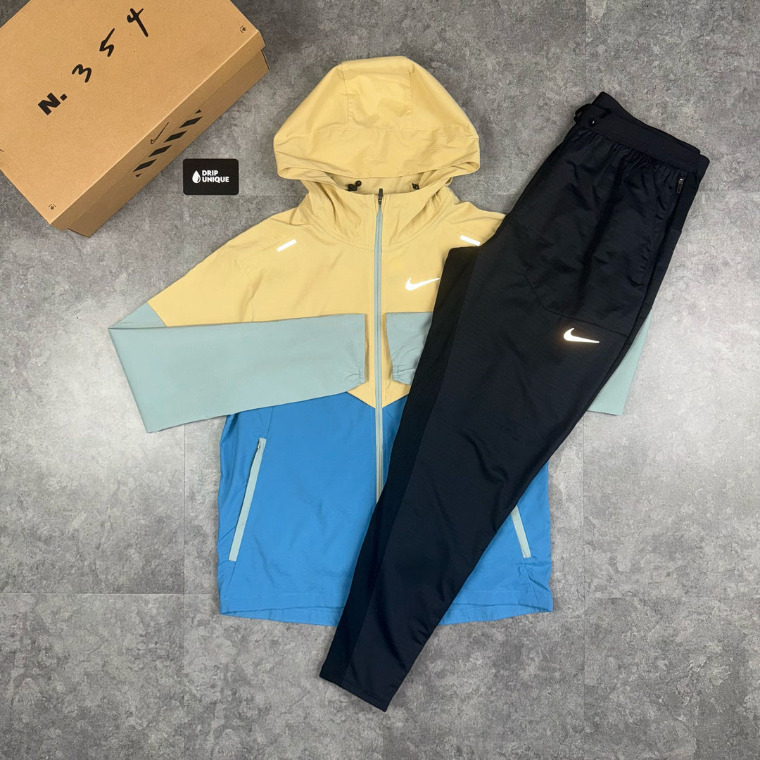 Nike UV Windrunner Jacket Yellow/Blue & Black Nike Phenom Pants Set, Nike Sets for men, dripuniqueuk