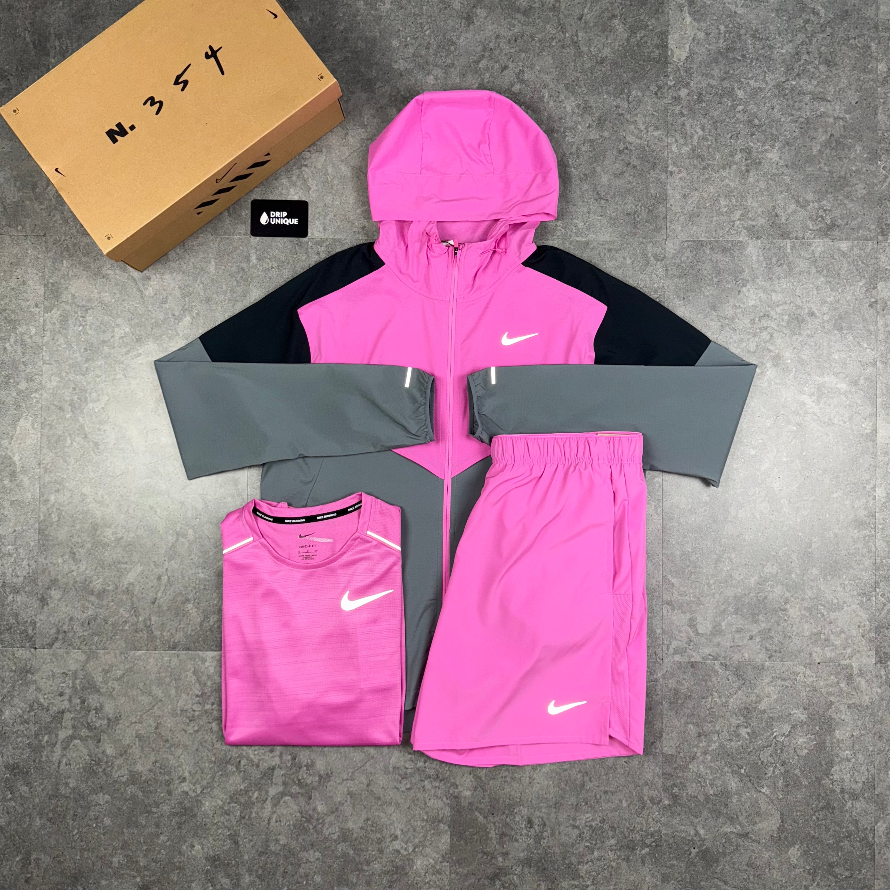 ハチドリ　NIKE 希少ピンク ナイロンセットアップ上下 B系Y2K NIKE☆Monogram Club パーカー＆パンツ上下セットアップ ピンク (Nike