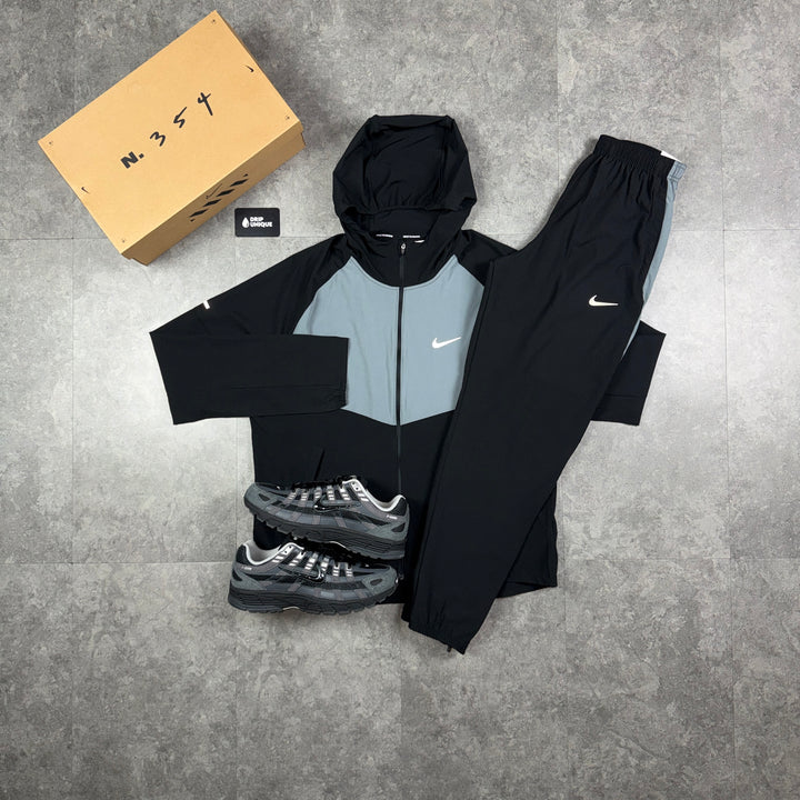 Nike Woven Repel Miler Windrunner Jacket Black & Grey & Black Nike Challenger Pants Set, nike jacket set, dripuniqueuk