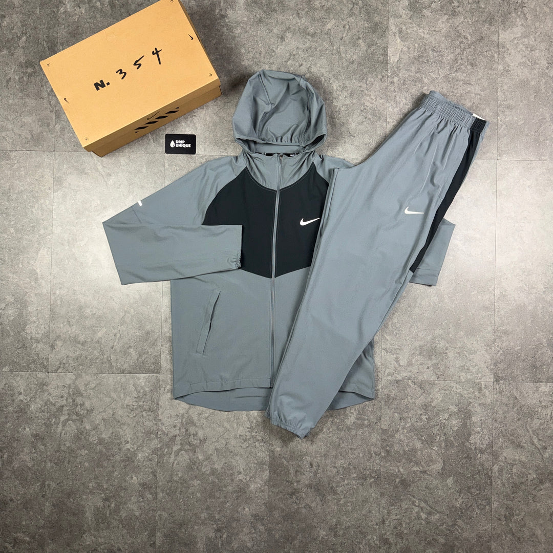 Nike Woven Repel Miler Windrunner Jacket Grey & Grey Nike Challenger Pants Set, nike jacket set, dripuniqueuk