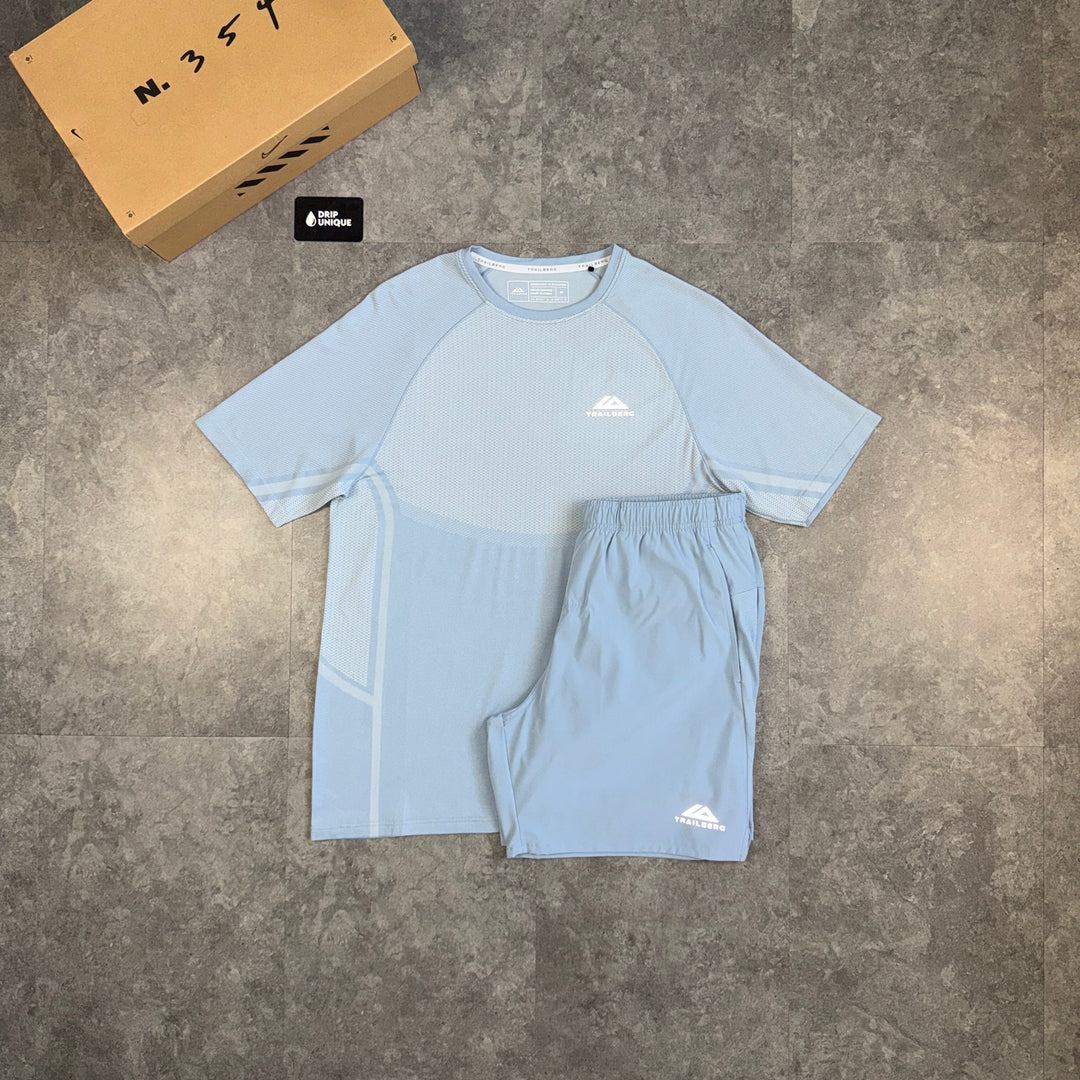 Trailberg Seamless Fusion T-Shirt Dune Blue & Blue Essential 2.0 Shorts Set, trailberg seamless set, dripuniqueuk