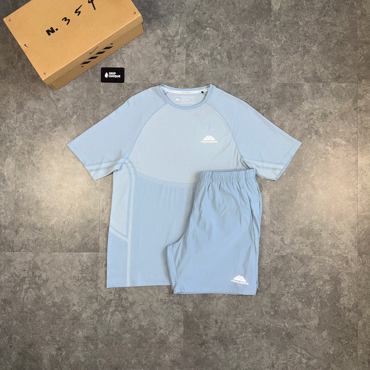 Trailberg Seamless Fusion T-Shirt Dune Blue & Blue Essential 2.0 Shorts Set, trailberg seamless set, dripuniqueuk