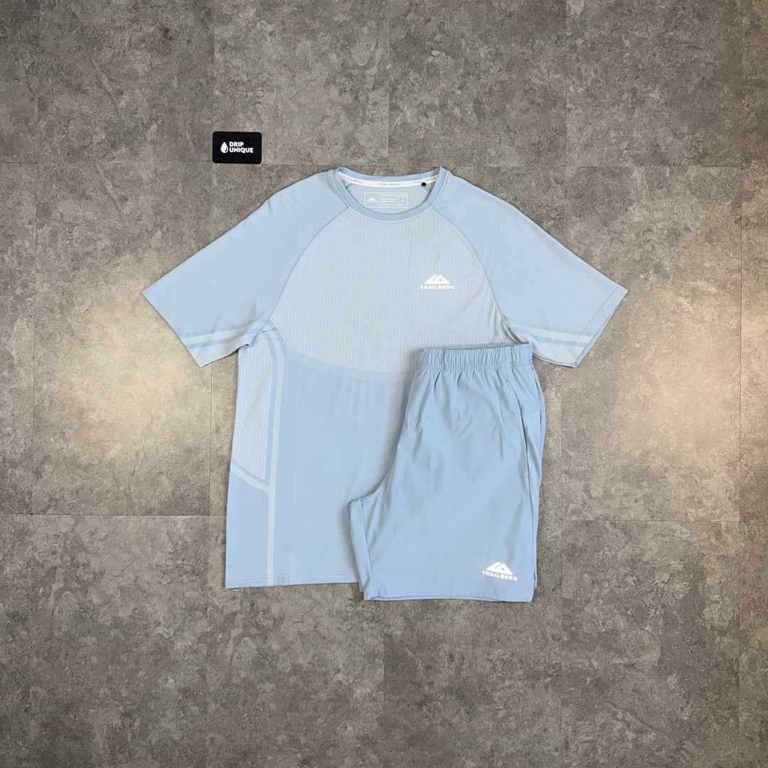 Trailberg Seamless Fusion T-Shirt Dune Blue & Blue Essential 2.0 Shorts Set, trailberg set, dripuniqueuk