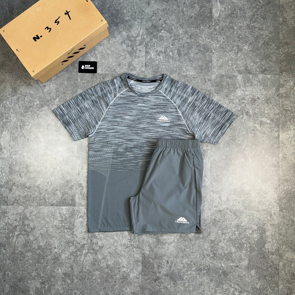 Trailberg Seamless T-Shirt Grey & Grey Essential 2.0 Shorts Set, trailberg seamless set, dripuniqueuk