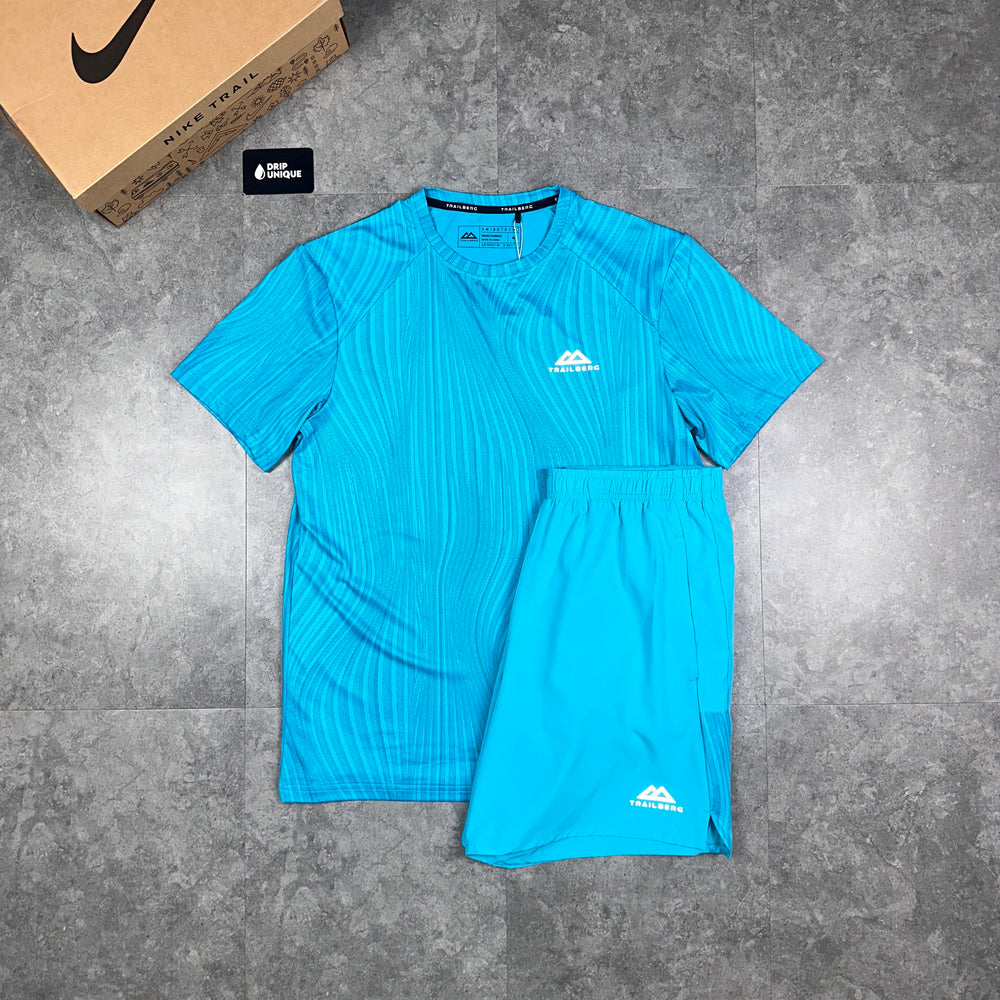 Trailberg Vertex T-Shirt Scuba Blue & Scuba Blue Vertex Shorts Set, Trailberg Clothing, dripuniqueuk