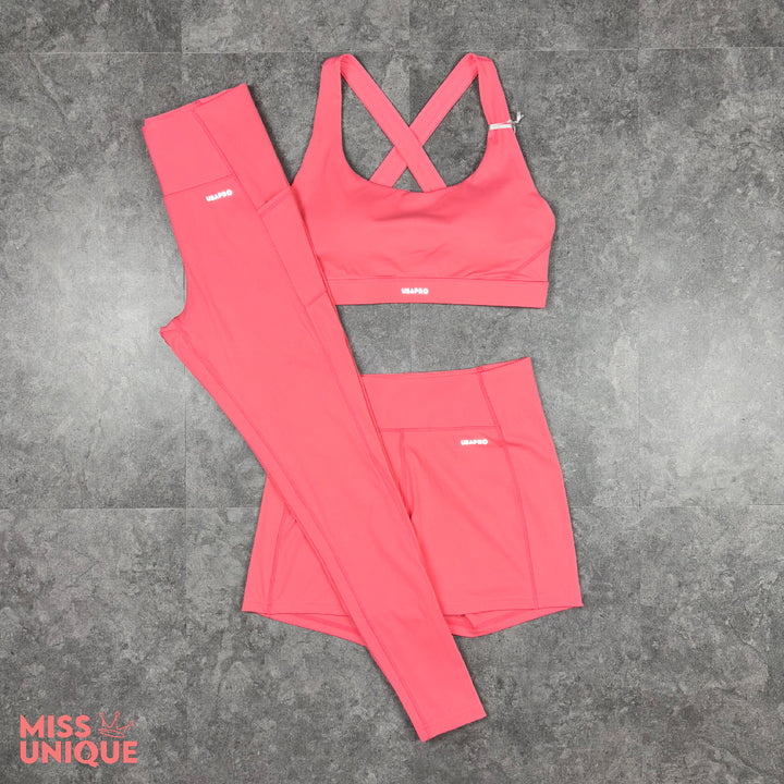 USA Pro Sports Bra + Leggings + Shorts Set Raspberry