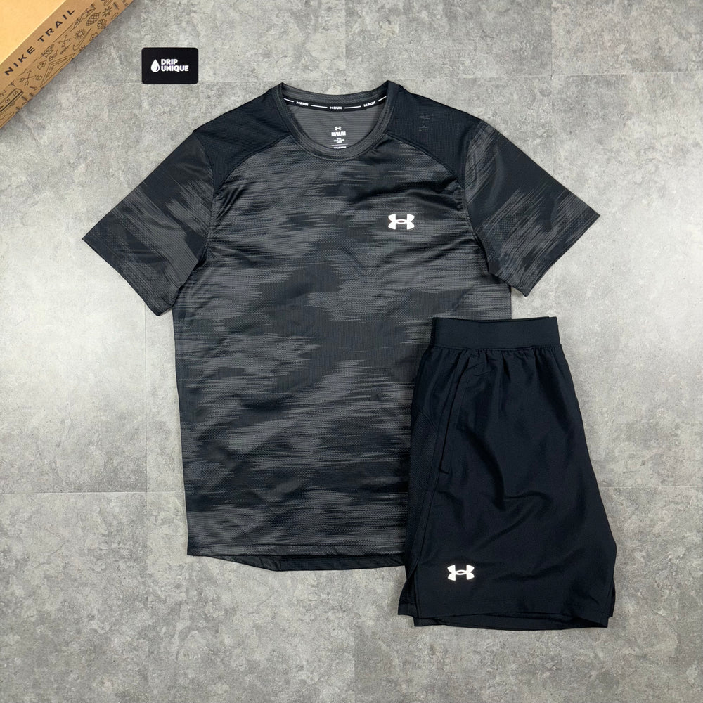 Under Armour Coolswitch T-Shirt Black & Launch Speedpocket Shorts Set, Under Armour Sets Mens, dripuniqueuk