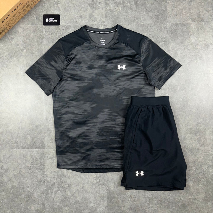 Under Armour Coolswitch T-Shirt Black & Launch Speedpocket Shorts Set, Under Armour Sets Mens, dripuniqueuk