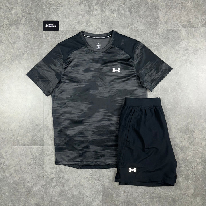 Under Armour Coolswitch T-Shirt Black & Launch Speedpocket Shorts Set, Under Armour Sets, dripuniqueuk