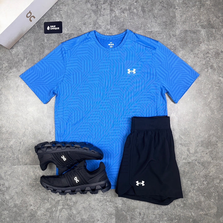 Under Armour Geo Tessa Vent T-Shirt Blue & Launch Speedpocket Shorts Set, Under Armour Sets, dripuniqueuk