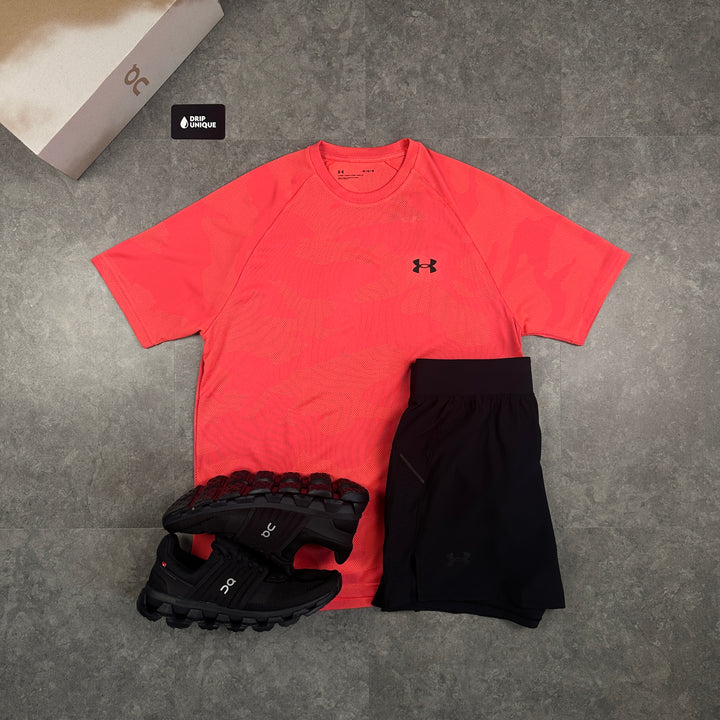 Under Armour Jacquard T-Shirt Salmon & Launch Speedpocket Shorts Set, Under Armour T Shirt, dripuniqueuk