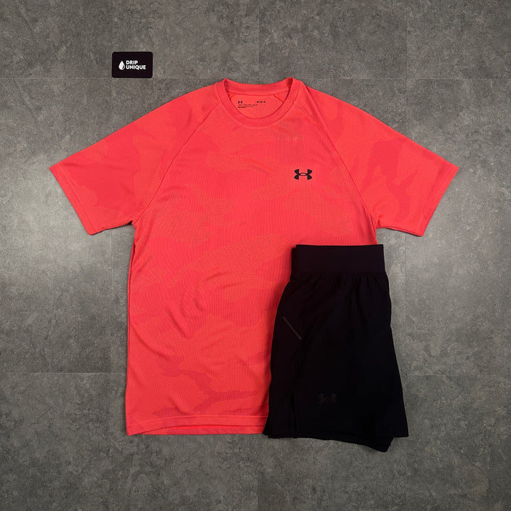 Under Armour Jacquard T-Shirt Salmon & Launch Speedpocket Shorts Set, Under Armour T Shirts dripuniqueuk