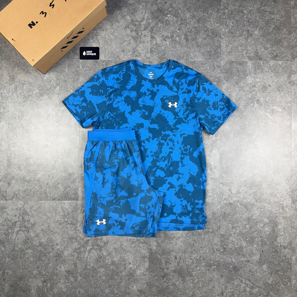Under Armour Launch Printed T-Shirt Blue & Launch Speedpocket Shorts Set, Under Armour Tracksuit, dripuniqueuk