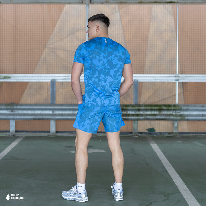 Under Armour Launch Printed T-Shirt Blue & Launch Speedpocket Shorts Set, under armour printed set, dripuniqueuk