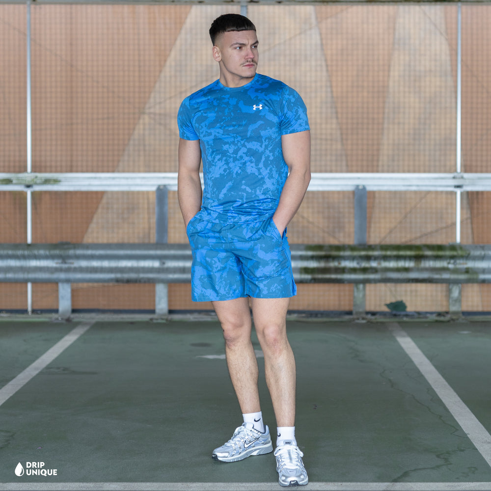 Under Armour Launch Printed T-Shirt Blue & Launch Speedpocket Shorts Set, under armour launch set, dripuniqueuk