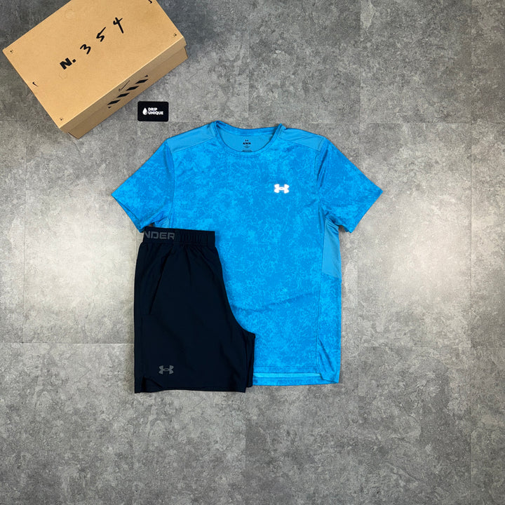 Under Armour Speed Stride T-Shirt Blue & Black Vanish Woven Shorts Set, ua tshirt set, dripuniqueuk