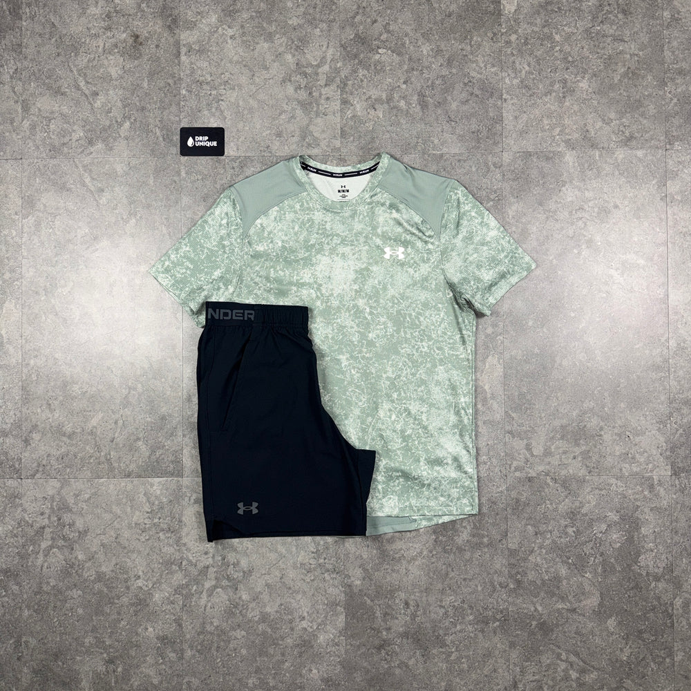 Under Armour Speed Stride T-Shirt Green & Black Vanish Woven Shorts Set, under armour set, dripuniqueuk