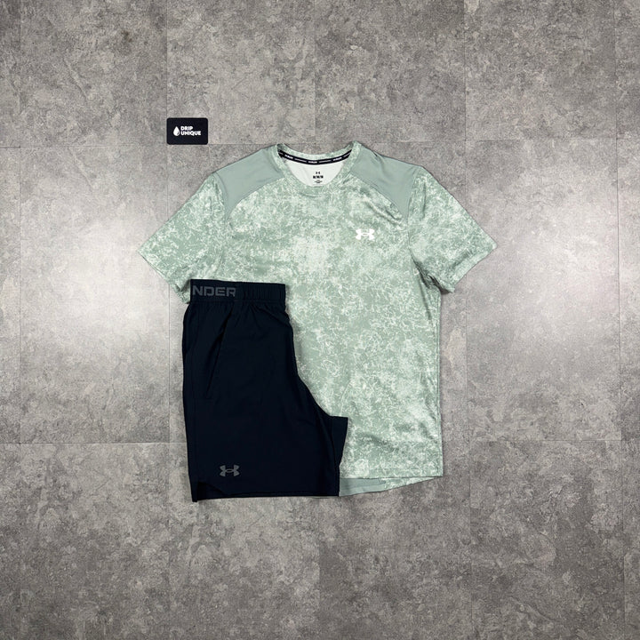 Under Armour Speed Stride T-Shirt Green & Black Vanish Woven Shorts Set, under armour set, dripuniqueuk
