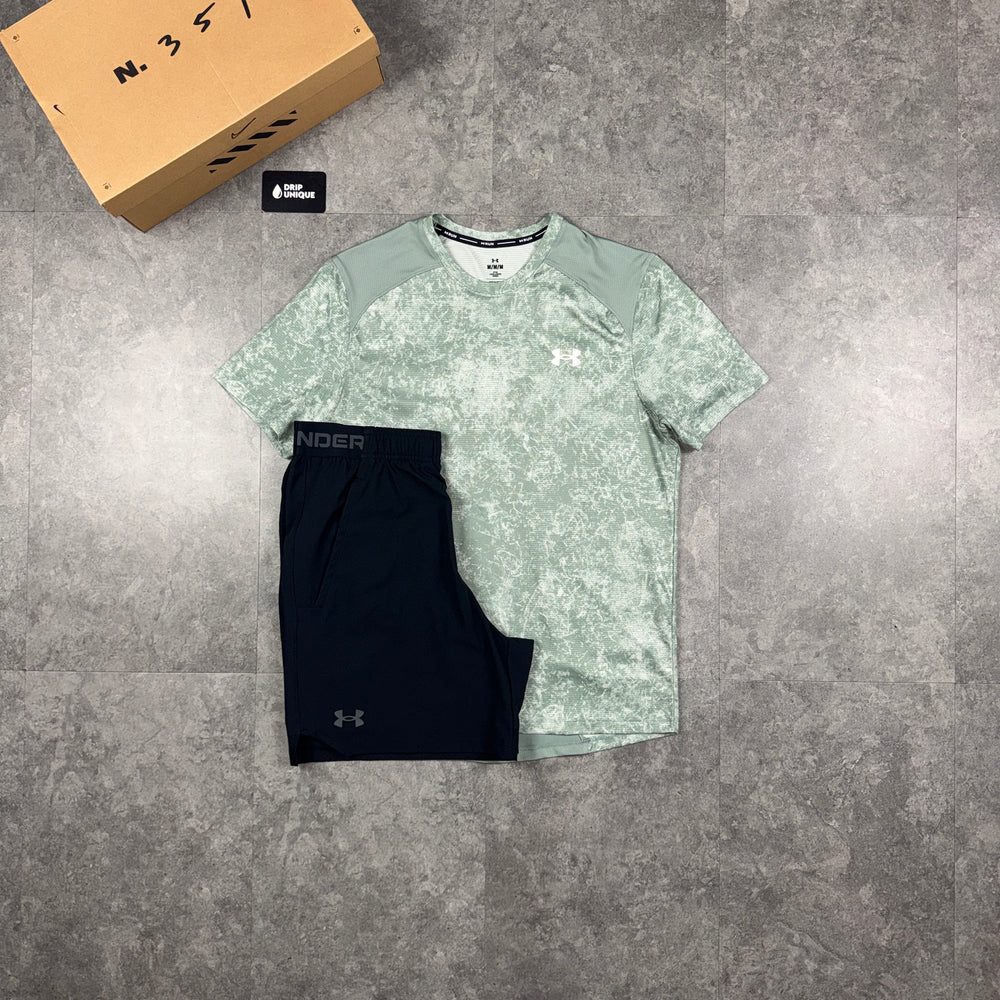 Under Armour Speed Stride T-Shirt Green & Black Vanish Woven Shorts Set, under armour tshirt set, dripuniqueuk