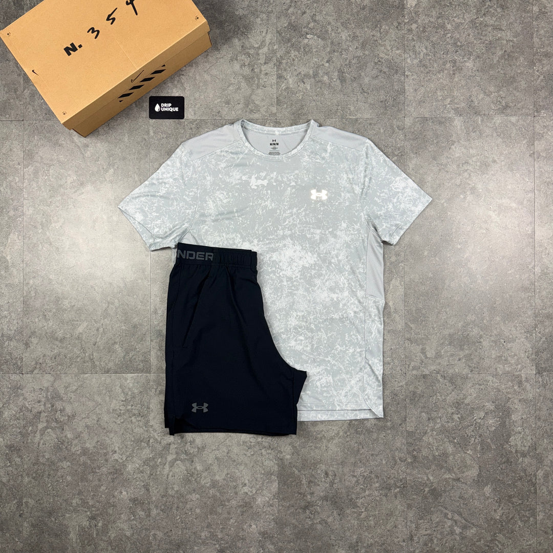 Under Armour Speed Stride T-Shirt White & Black Vanish Woven Shorts Set, under armour tshirt set, dripuniqueuk
