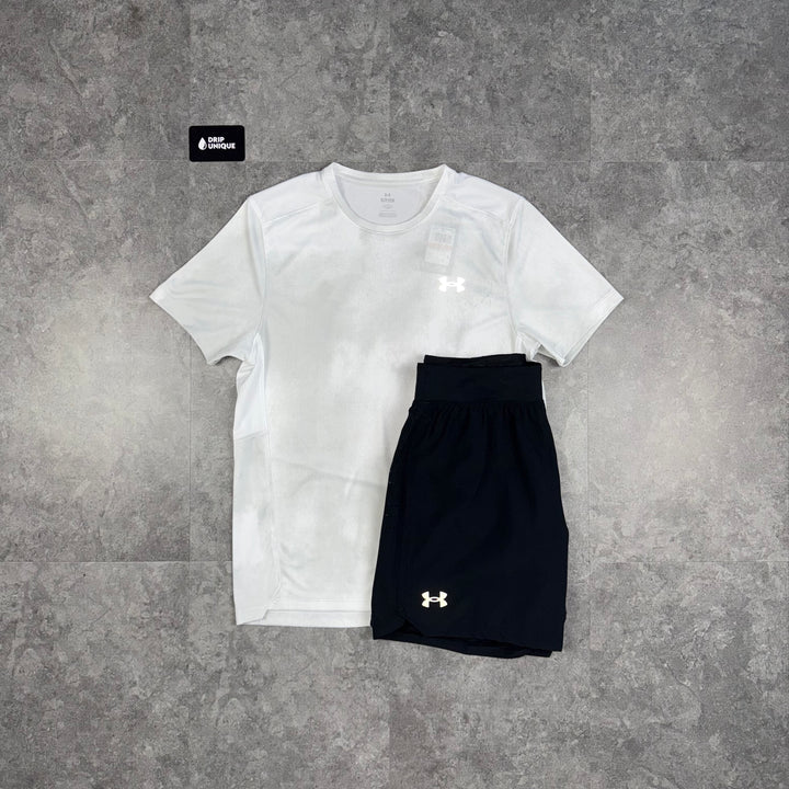 Under Armour Speed Stride T-Shirt White & Launch Speedpocket Shorts Set, Under Armour Sets, dripuniqueuk