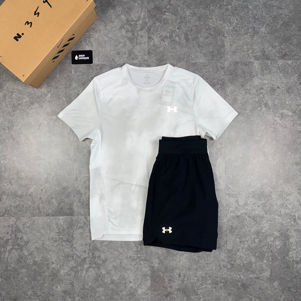 Under Armour Speed Stride T-Shirt White & Launch Speedpocket Shorts Set, Under Armour Sets for men, dripuniqueuk