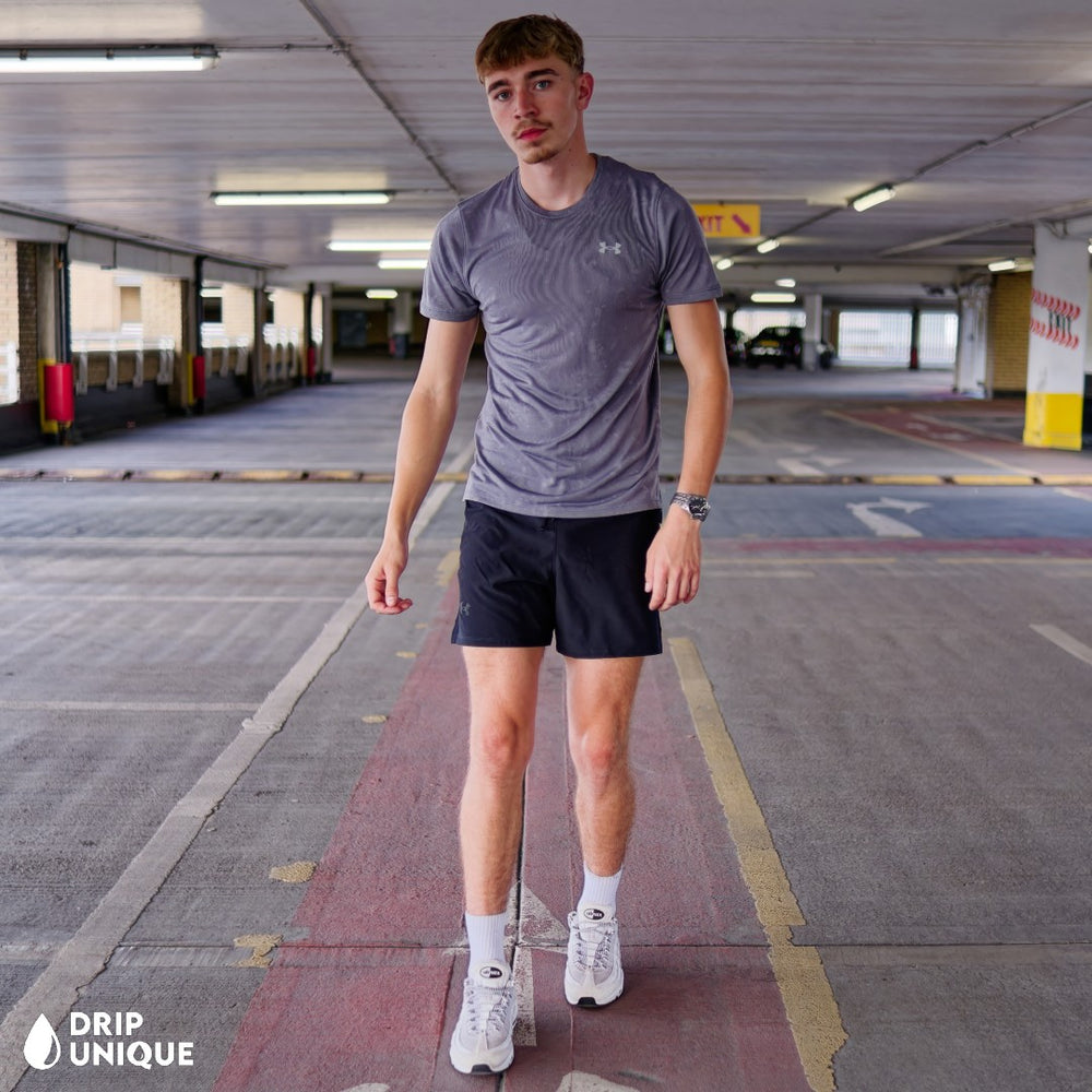 Under Armour Splash T-Shirt Grey & Launch Speedpocket Shorts Set, Under Armour Sets Mens, dripuniqueuk