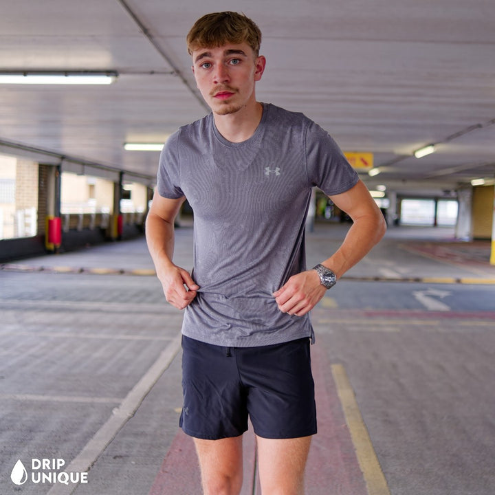 Under Armour Splash T-Shirt Grey & Launch Speedpocket Shorts Set, Under Armour UK, dripuniqueuk