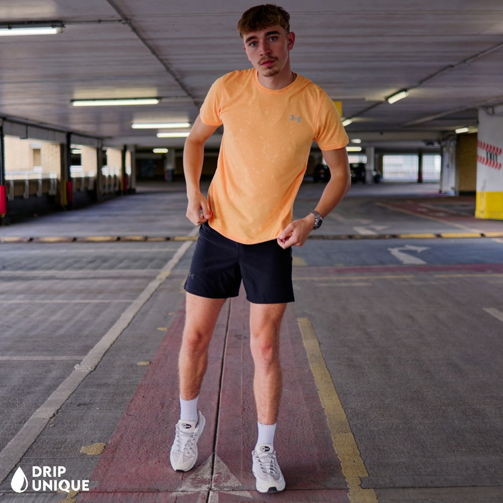 Under Armour Splash T-Shirt Orange & Launch Speedpocket Shorts Set, Under Armour Sets Mens, dripuniqueuk